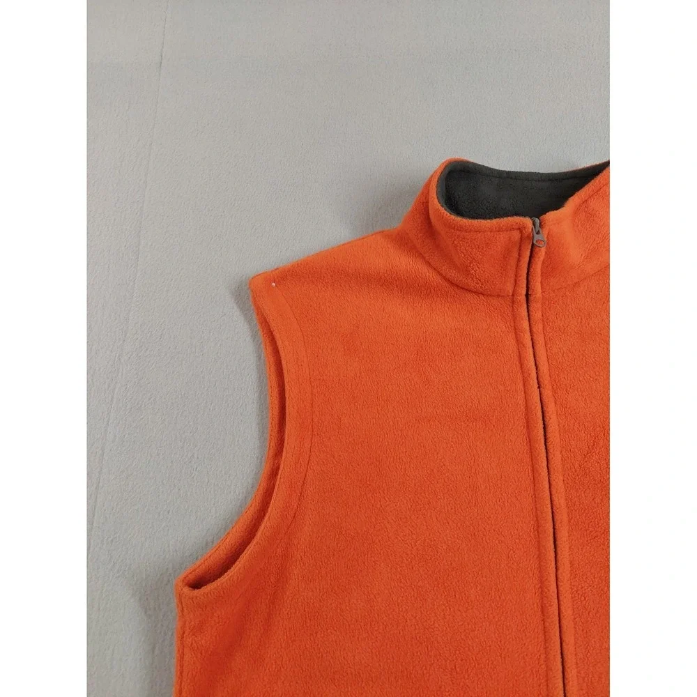 Nautica Men Vest XL Orange Fleece Zip Up Reversible Side Pockets Logo Outerwear